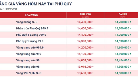Bảng giá tại các công ty vàng bạc đá quý ngày 15/6