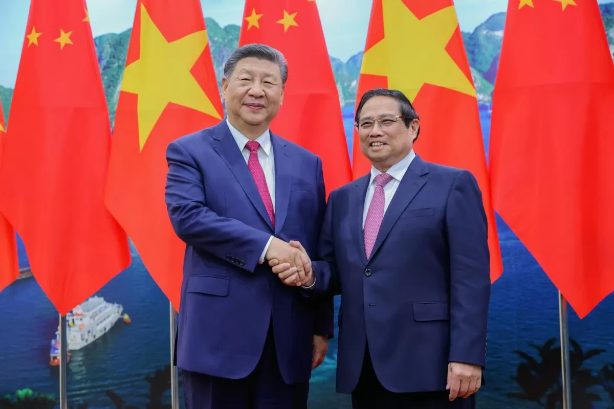 Thủ tướng Phạm Minh Chính và Tổng Bí thư, Chủ tịch nước Trung Quốc Tập Cận Bình. Ảnh: VGP/Nhật Bắc