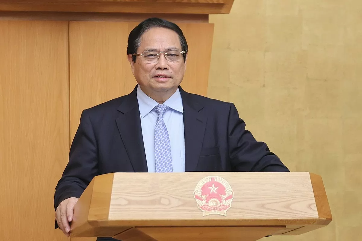 Thủ tướng Phạm Minh Chính phát biểu khai mạc Phiên họp Chính phủ chuyên đề pháp luật lần thứ 2 trong tháng 4/2025. Ảnh: VGP/Nhật Bắc