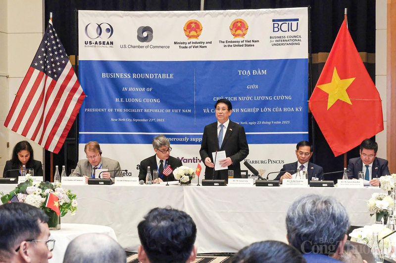 Chủ tịch nước Lương Cường đánh giá cao ý nghĩa, vai trò cũng như tầm quan trọng của Tọa đàm với các doanh nghiệp lớn của Hoa Kỳ.