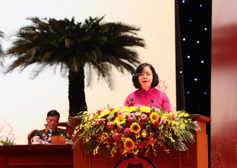 Bí thư Thành ủy Hà Nội Bùi Thị Minh Hoài phát biểu tại phiên khai mạc. Ảnh: HN