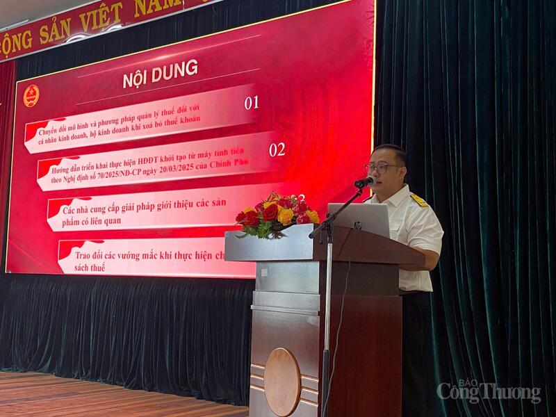 Ông Lê Hải Đăng, Phó Trưởng Thuế cơ sở 5 tỉnh Lâm Đồng phát biểu tại hội nghị.