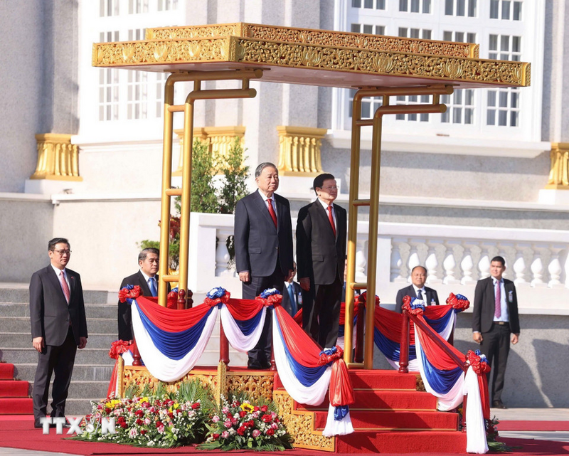 Lễ đón Tổng Bí thư Tô Lâm thăm cấp Nhà nước tới Lào. Ảnh: Thống Nhất/TTXVN