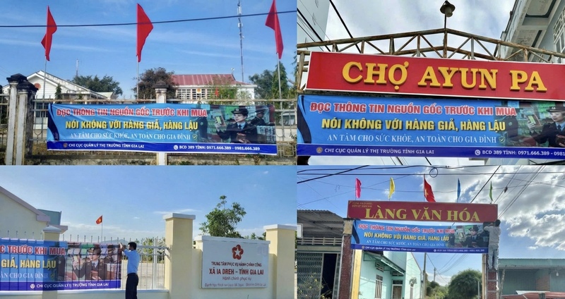 Băng rôn tuyên truyền tại cơ sở để người dân vùng sâu vùng xa được tiếp cận thông tin. Ảnh: QLTT