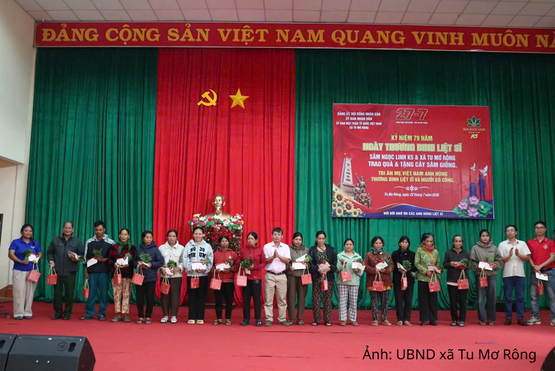 18.550 cây giống sâm Ngọc Linh đã được trao cho hộ gia đình người có công ở các xã Tu Mơ Rông, Măng Ri và Đăk Sao