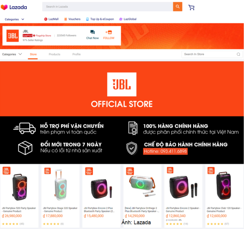 Gian hàng của JBL Việt Nam trên Lazada.