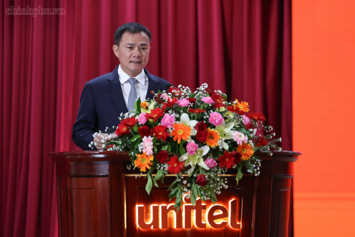 Chủ tịch, Tổng Giám đốc Viettel Tào Đức Thắng phát biểu. Ảnh: chinhphu.vn/Nhật Bắc